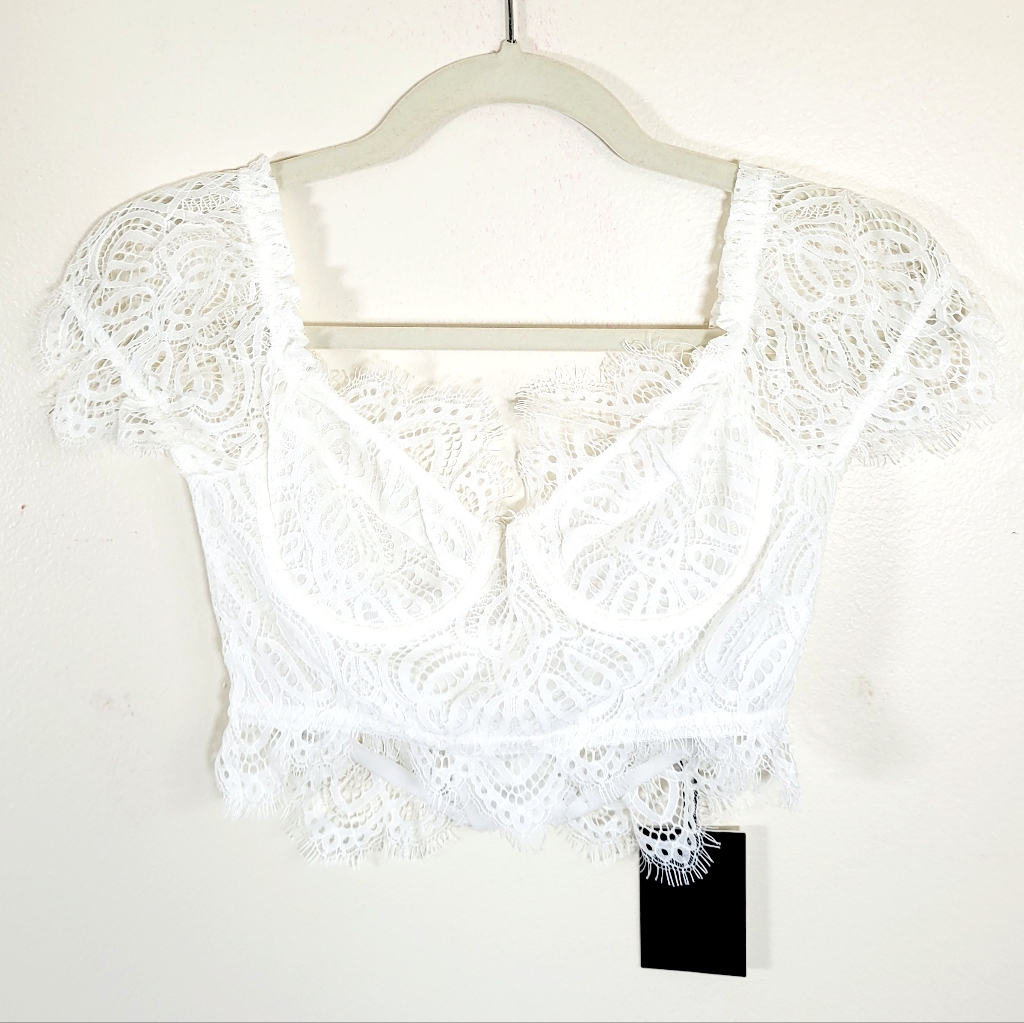 Nwt Leau White Eyelash Lace Bustier Corset Crop Top Small New — image 6 of 8